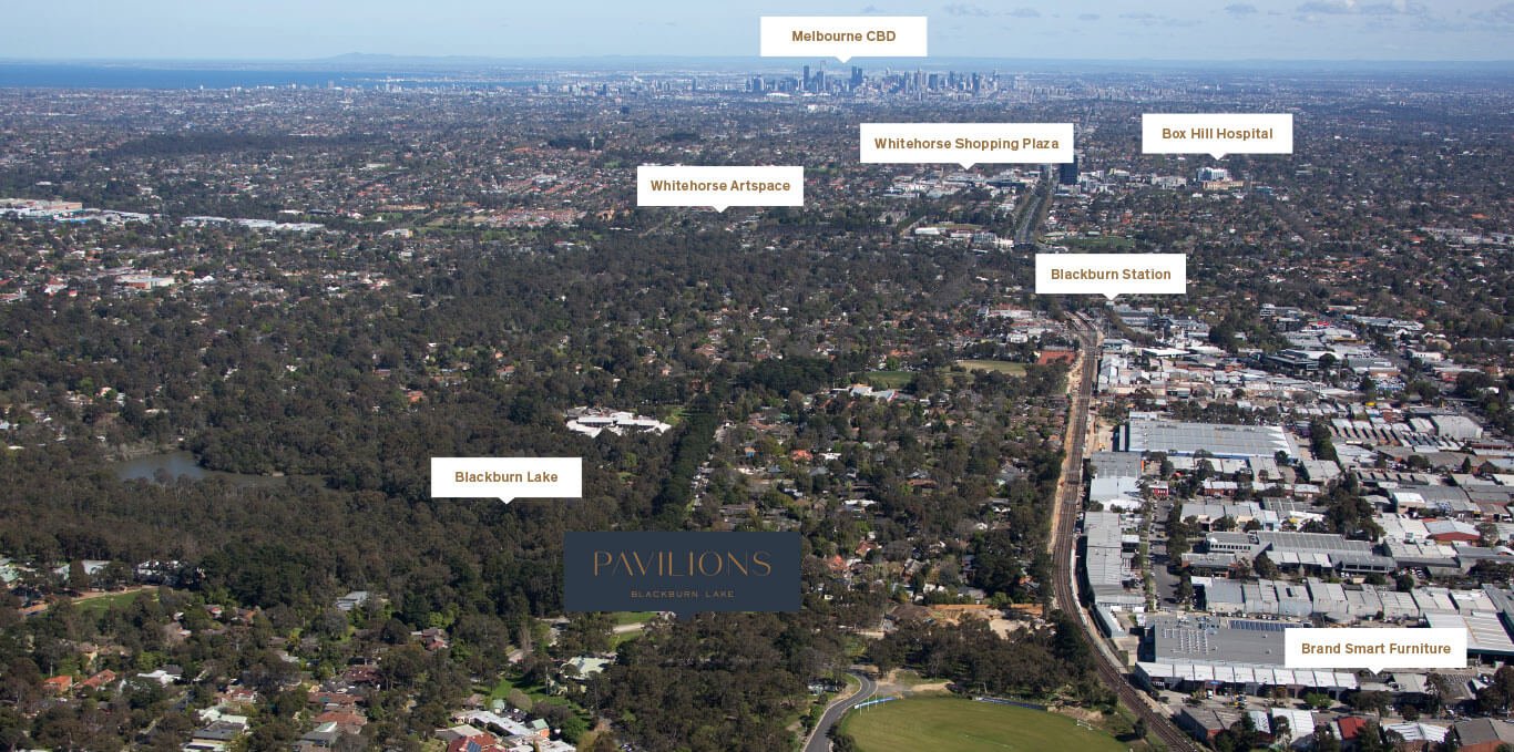 Aerial image. Pavilions Blackburn Lake is perfectly located with shops, transport and medical nearby