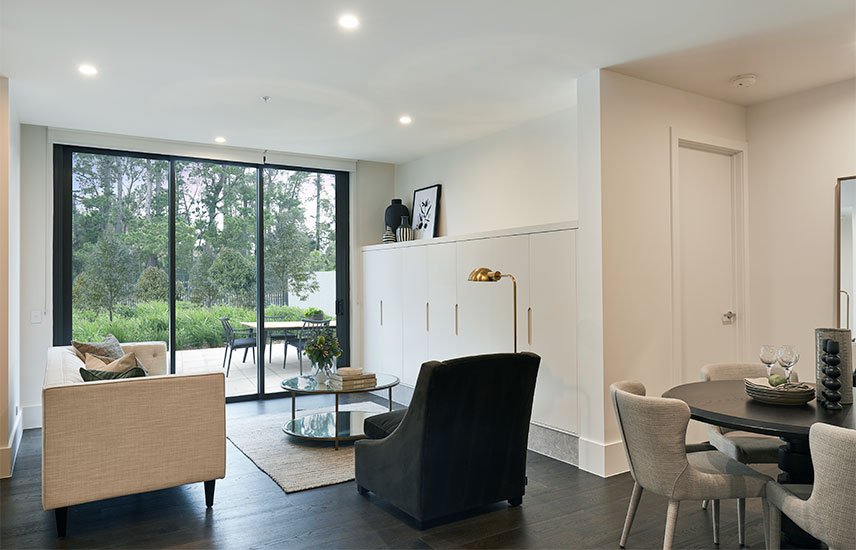 Retirement apartment living room at Pavilions Blackburn Lake